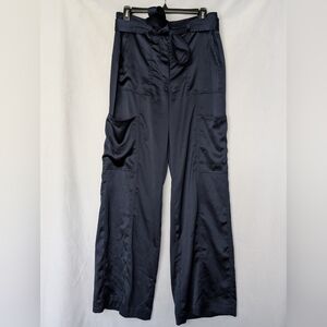 White House Black Market Navy Satin Wide Leg Jumpsuit